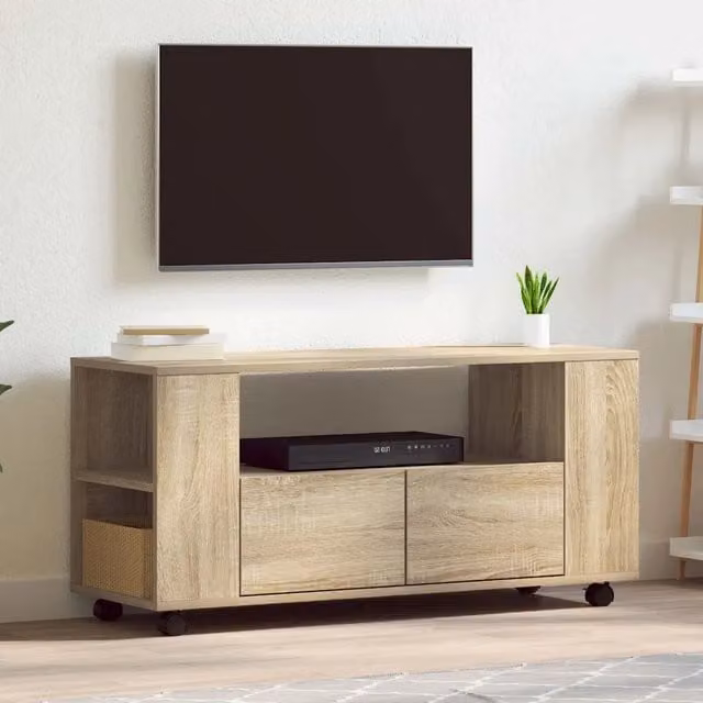 Mobile porta TV moderno HELLOSHOP26 in legno composito rovere color beige L: 102 cm, P: 34,5 cm, H: 43 cm