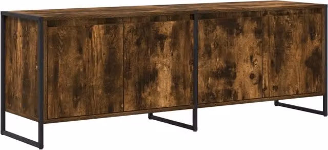 Mobile porta TV rettangolare moderno industriale con 4 ante 140 x 36 x 49.5 cm in legno multistrato rovere fumo 02_0054543