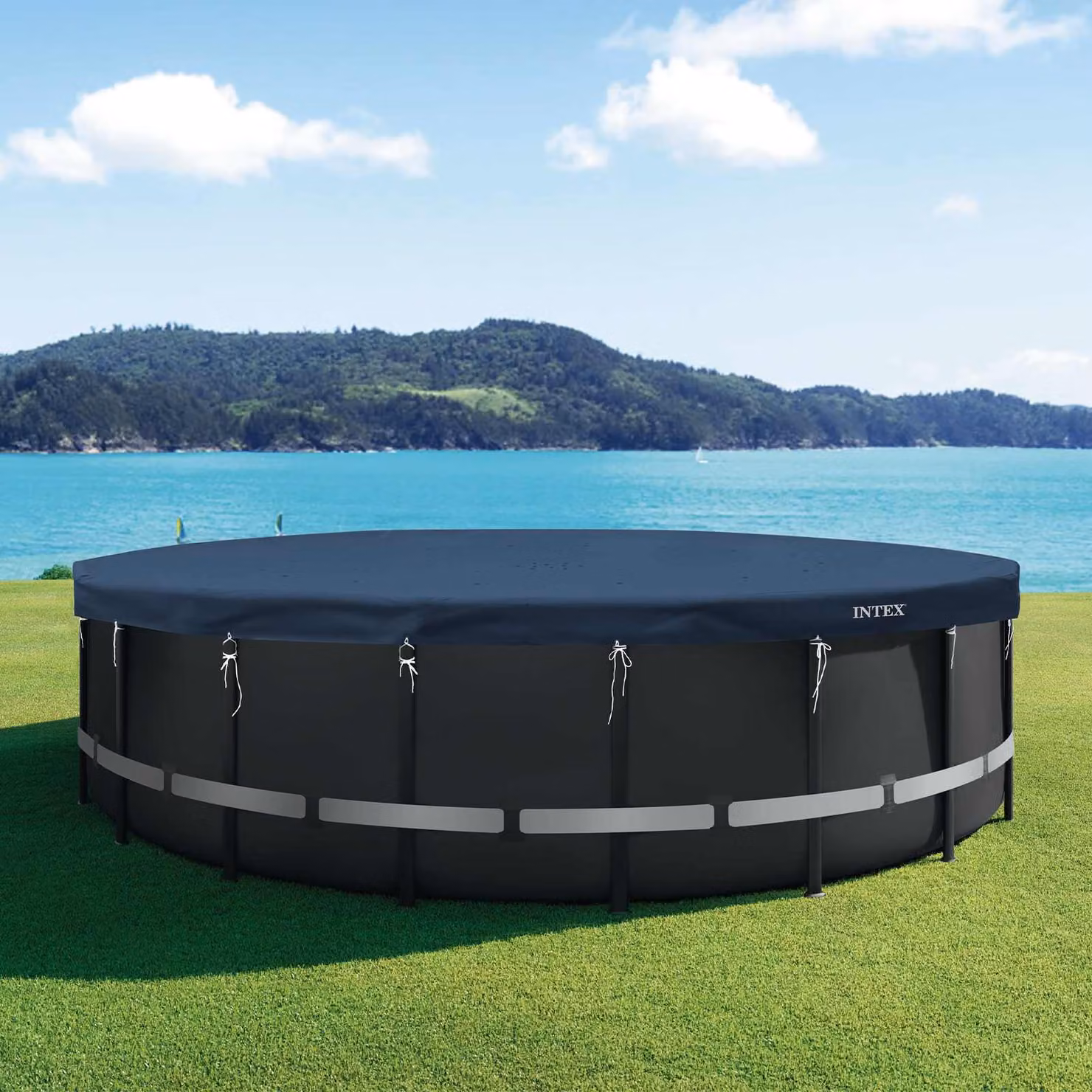 Copertura rotonda per piscina Intex in PVC e PET, blu e grigio, Ø 610 cm x 20 cm