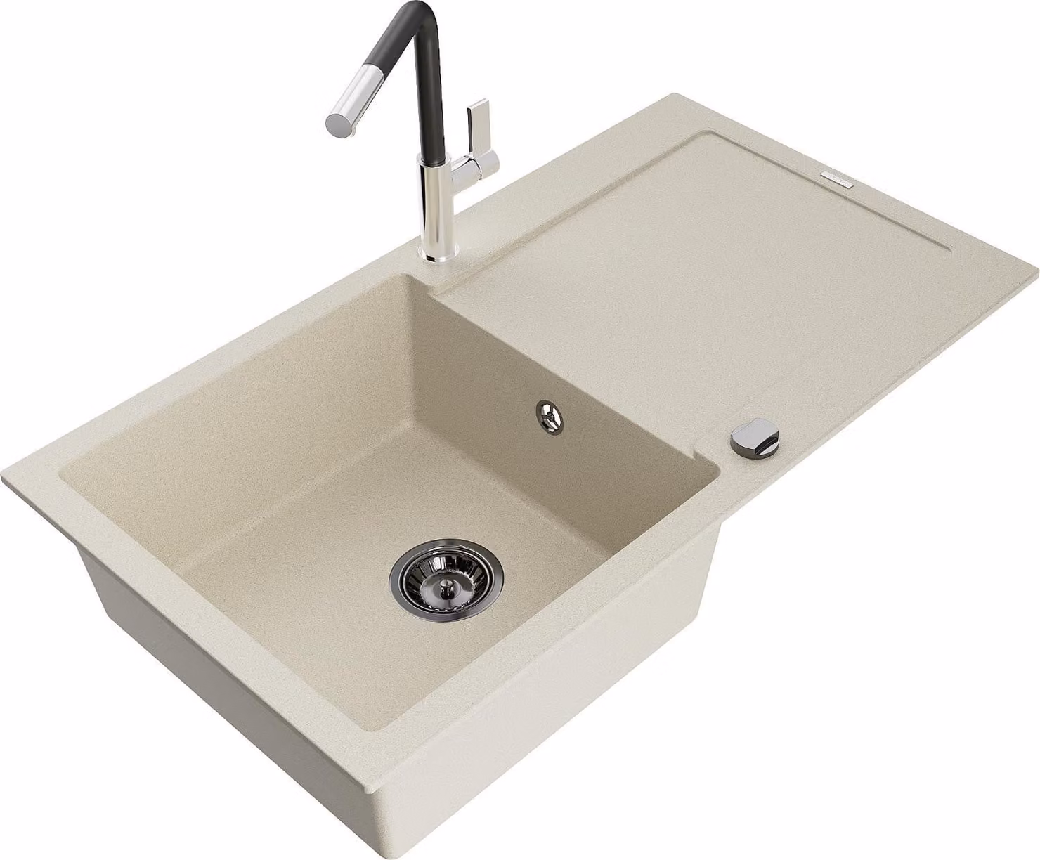 Mexen Leo lavello da cucina in granito a 1 vasca con scolapiatti e miscelatore Flora, beige - 6501-69-670401-07-B