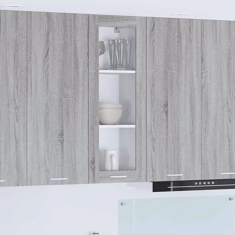 Armadio pensile da cucina vidaXL con ante in vetro, Grigio, L: 40 cm, P: 31 cm, H: 100 cm