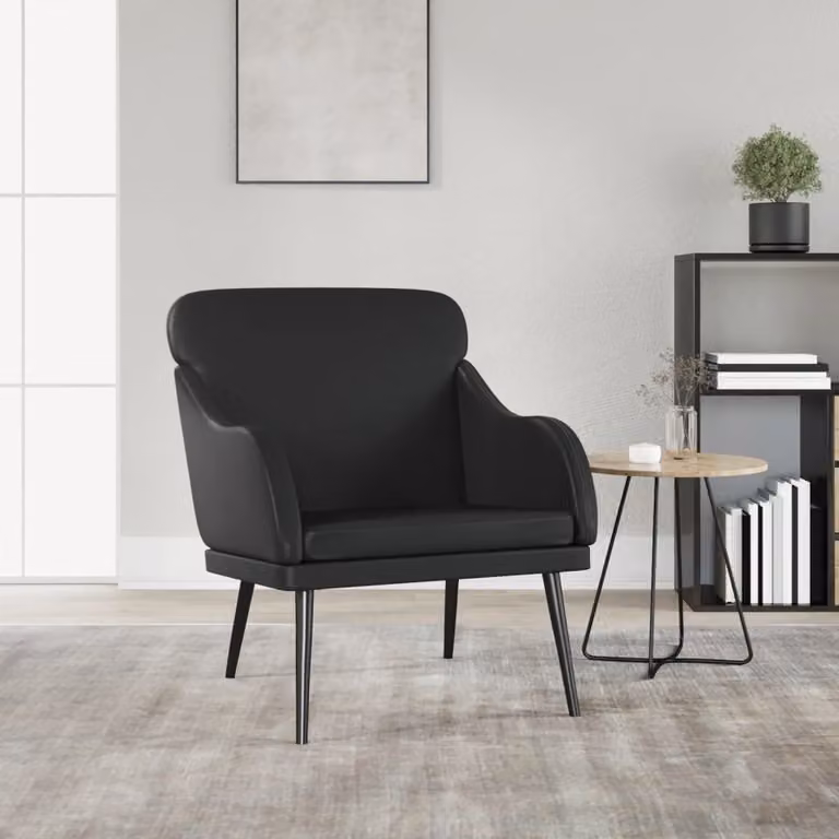 Poltrona relax moderna vidaXL in similpelle nera con braccioli e struttura in metallo L: 63 cm, P: 76 cm, H: 80 cm