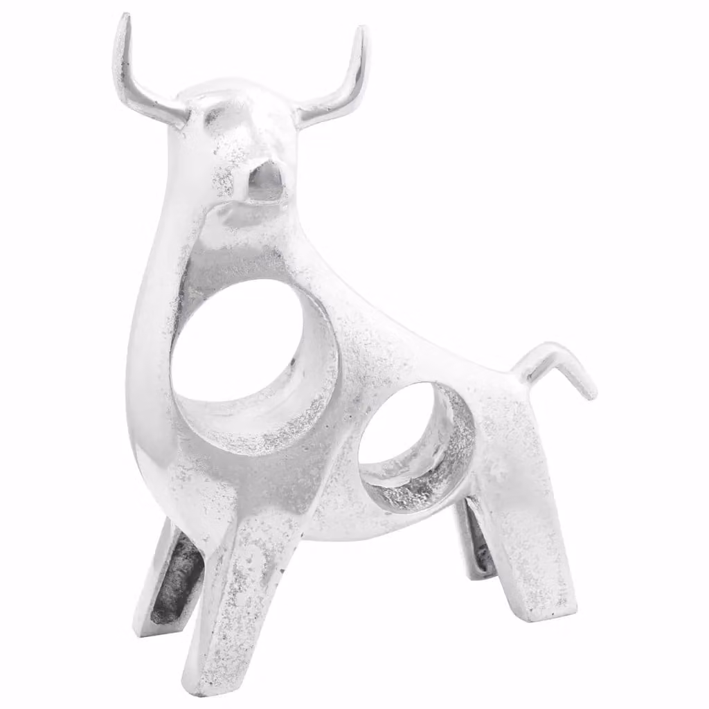 Scultura di toro moderna vidaXL in alluminio color argento, L 22 cm x P 9,5 cm x H 34 cm