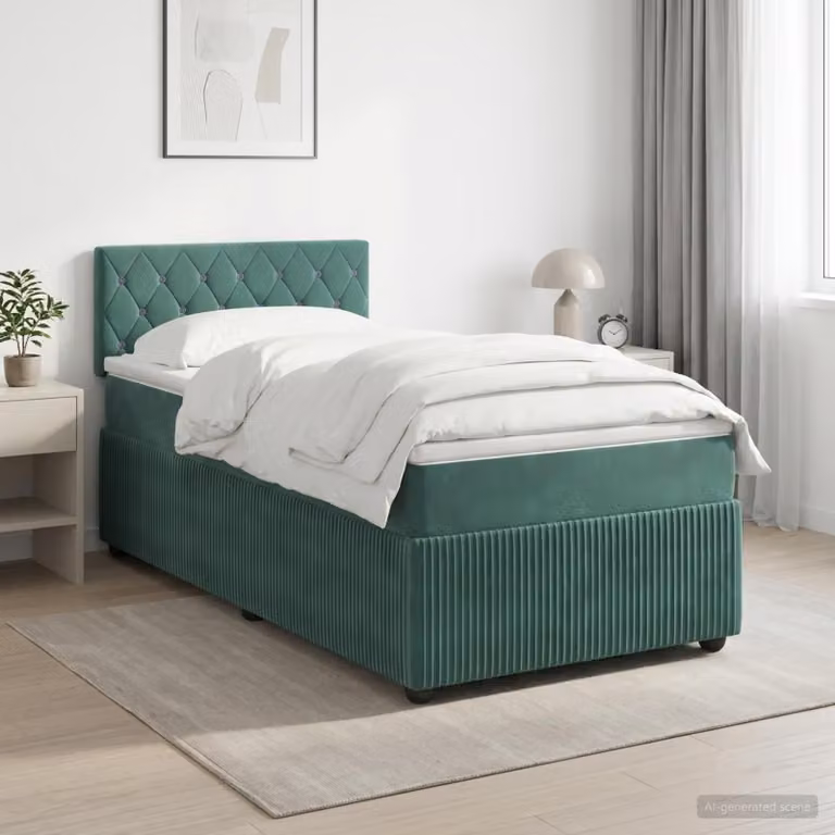 Maison Exclusive - Letto boxspring con materasso verde scuro 80 x 200 cm in velluto