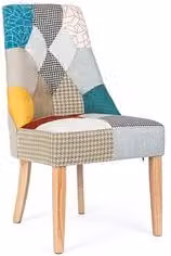 Sedia Patchwork Galatea in tessuto multicolore con design geometrico boho e struttura in legno