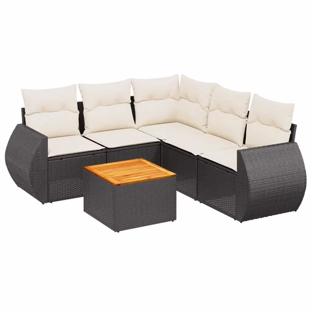 vidaXL Set Divano da Giardino a L 6 pz in Polyrattan Nero con Cuscini e Tavolino – 2
