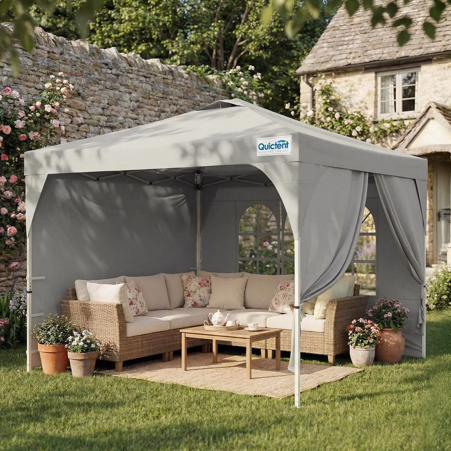 Gazebo da esterno 3x3 metri, impermeabile, con pareti laterali, protezione UV 50+, struttura in acciaio, colore grigio