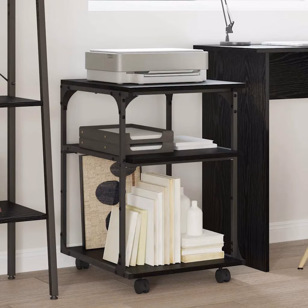vidaXL Supporto per Stampante in Stile Industriale, Nero Opaco, L 43 cm x P 48 cm x H 64 cm