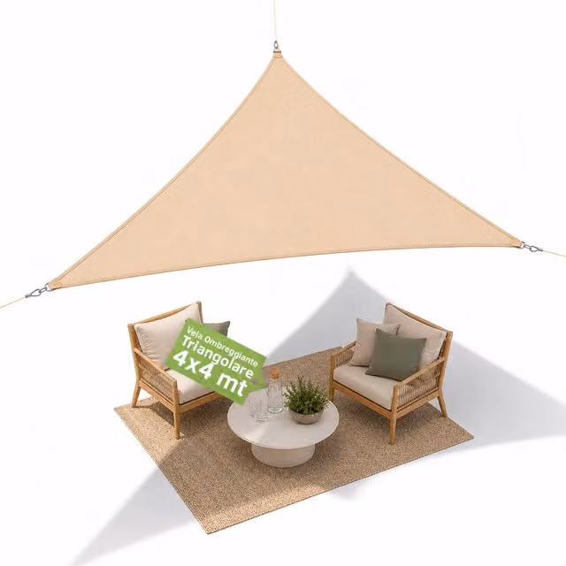 Vela Ombreggiante Triangolare Zendea Beige in Poliestere Idrorepellente con Protezione UV