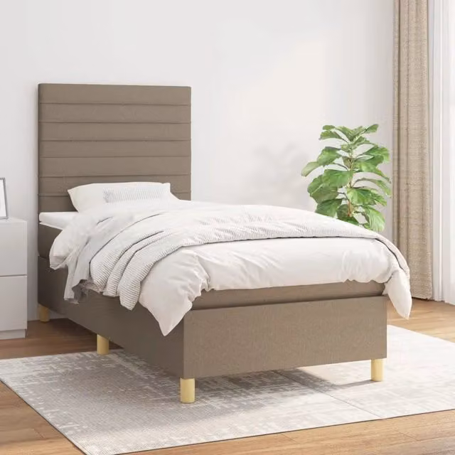 Letto Ibrido con Giroletto a Molle e Materasso vidaXL in Tessuto Beige e Bianco L/P/H: 203 x 90 x 128 cm