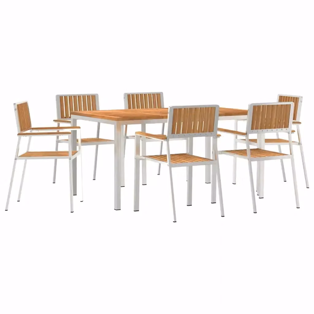 Set da pranzo per esterni vidaXL in legno di teak e acciaio inossidabile, 7 pezzi, marrone e argento, L: 150 cm, P: 90 cm, H: 75 cm – 2