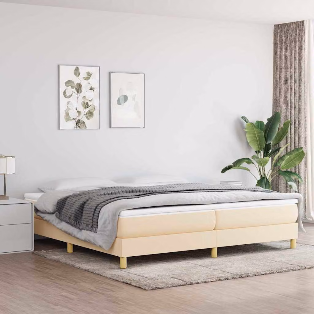 vidaXL Struttura Letto Imbottita in Tessuto Beige con Doghe a Rete con L/P: 200 x 200 cm