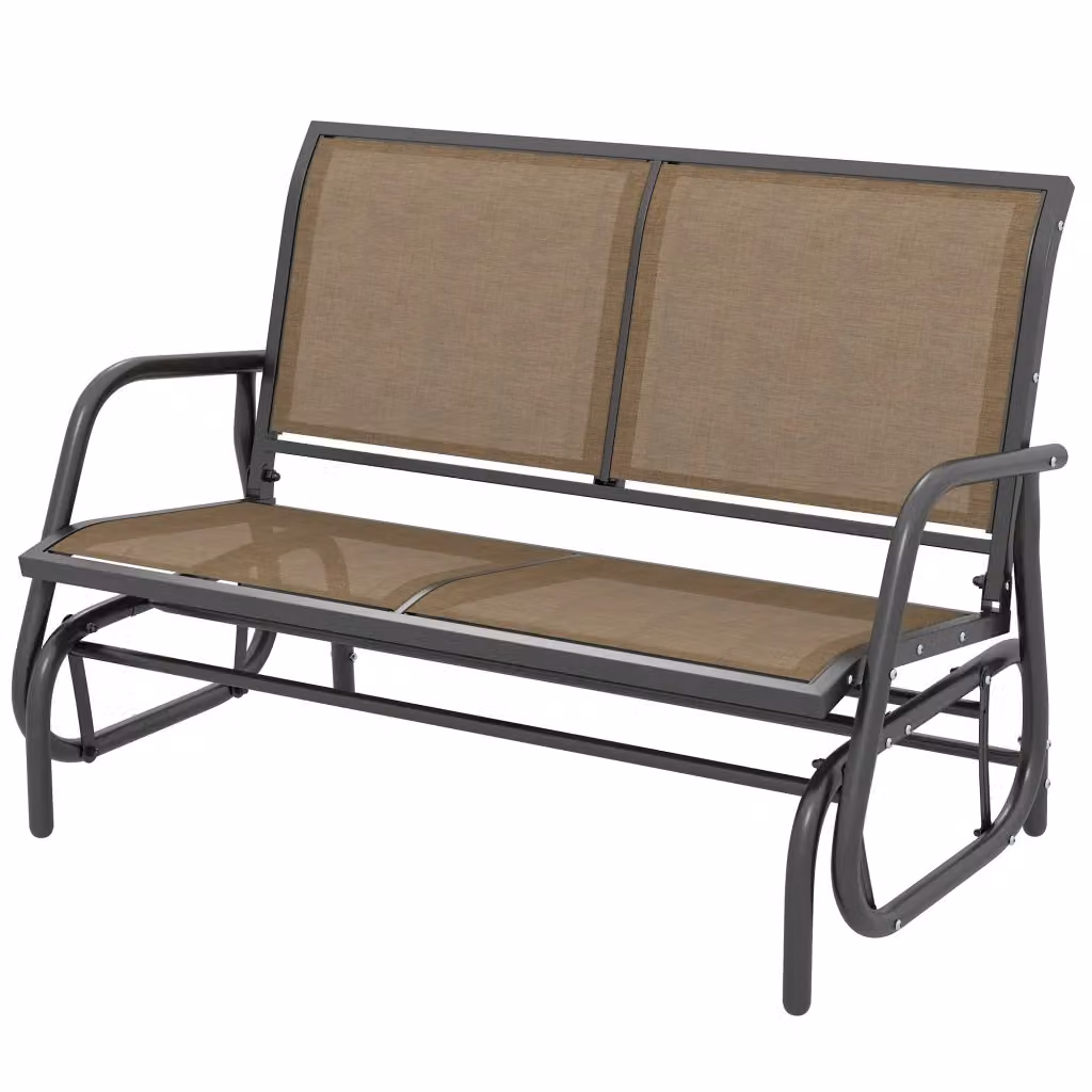 Panchina a dondolo da giardino per adulti in metallo e tessuto a rete, L: 120 cm, P: 70 cm, H: 85 cm, Marrone chiaro – 2