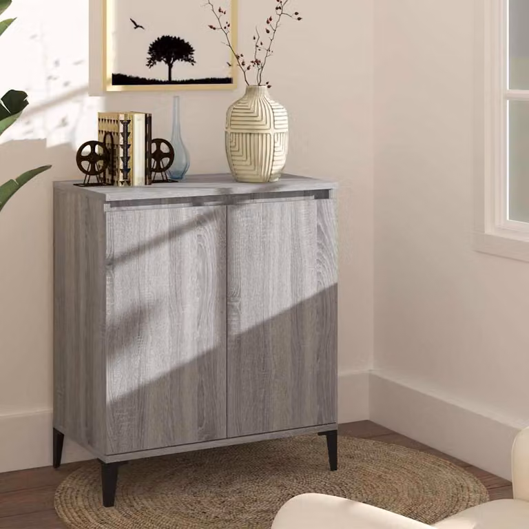 Credenza vidaXL in legno ingegnerizzato e metallo, stile minimalista, Grigio e Beige, L: 60 cm, P: 35 cm, H: 70 cm