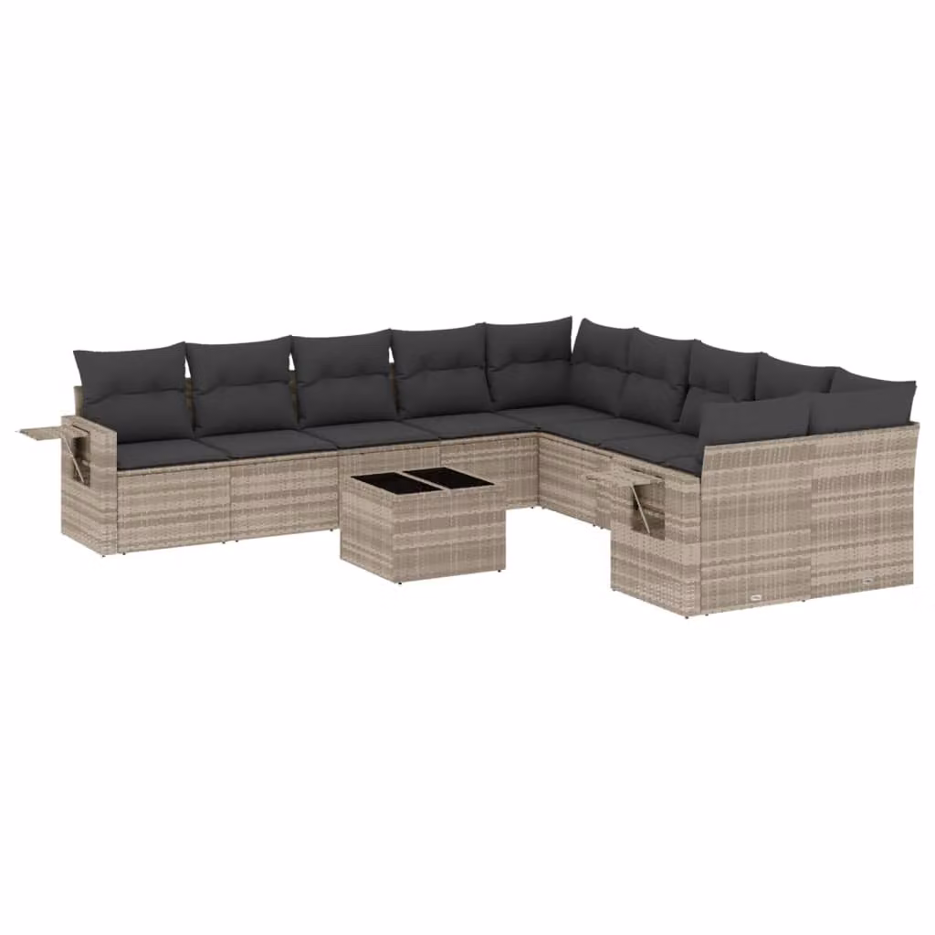 Set Divani da Giardino 11 pz con Cuscini in Polyrattan Grigio