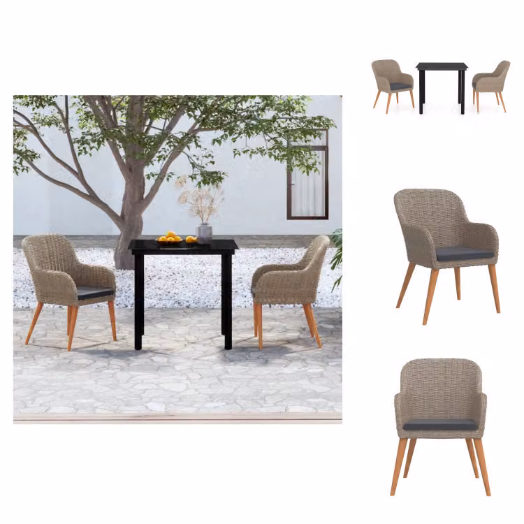 vidaXL Set da pranzo da giardino 3 pezzi con cuscini marrone - Set di mobili da giardino
