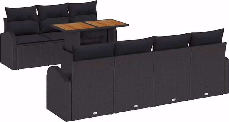 Set Divano da Giardino con archiviazione 8 pcs Nero Poly Rattan