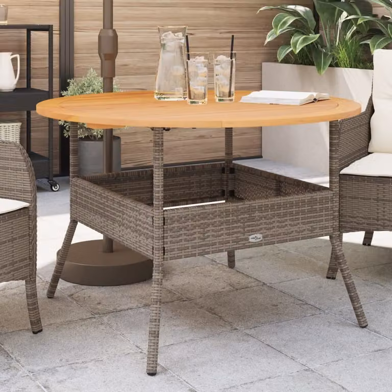 Maison Exclusive - Tavolo da giardino con piano in legno, grigio, Ø 110x71 cm, in rattan sintetico