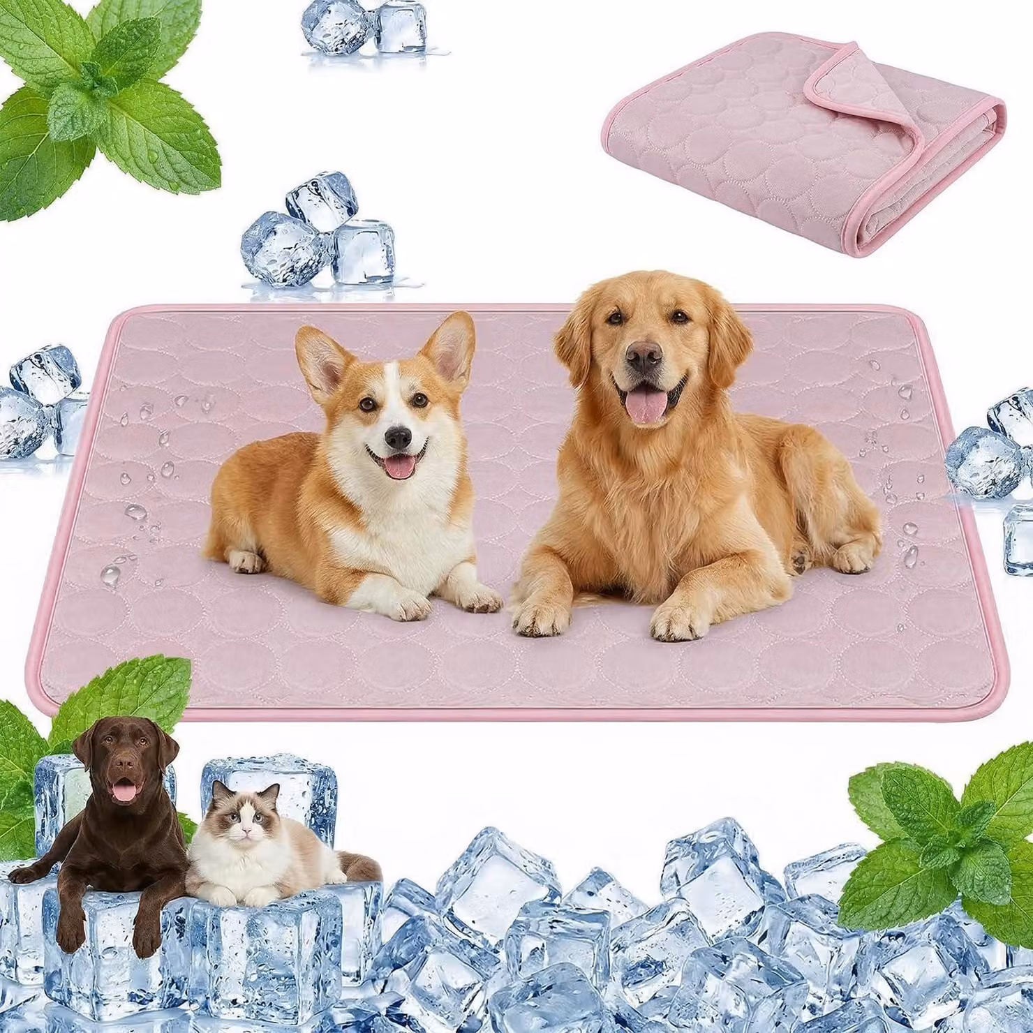 Tappetino refrigerante per cani, autorigenerante, 70x100 cm, rosa, non tossico, lavabile, pieghevole