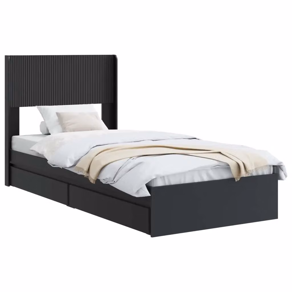 Letto con contenitore e testata vidaXL in legno nero L: 140 cm, P: 193 cm, H: 82 cm – 2