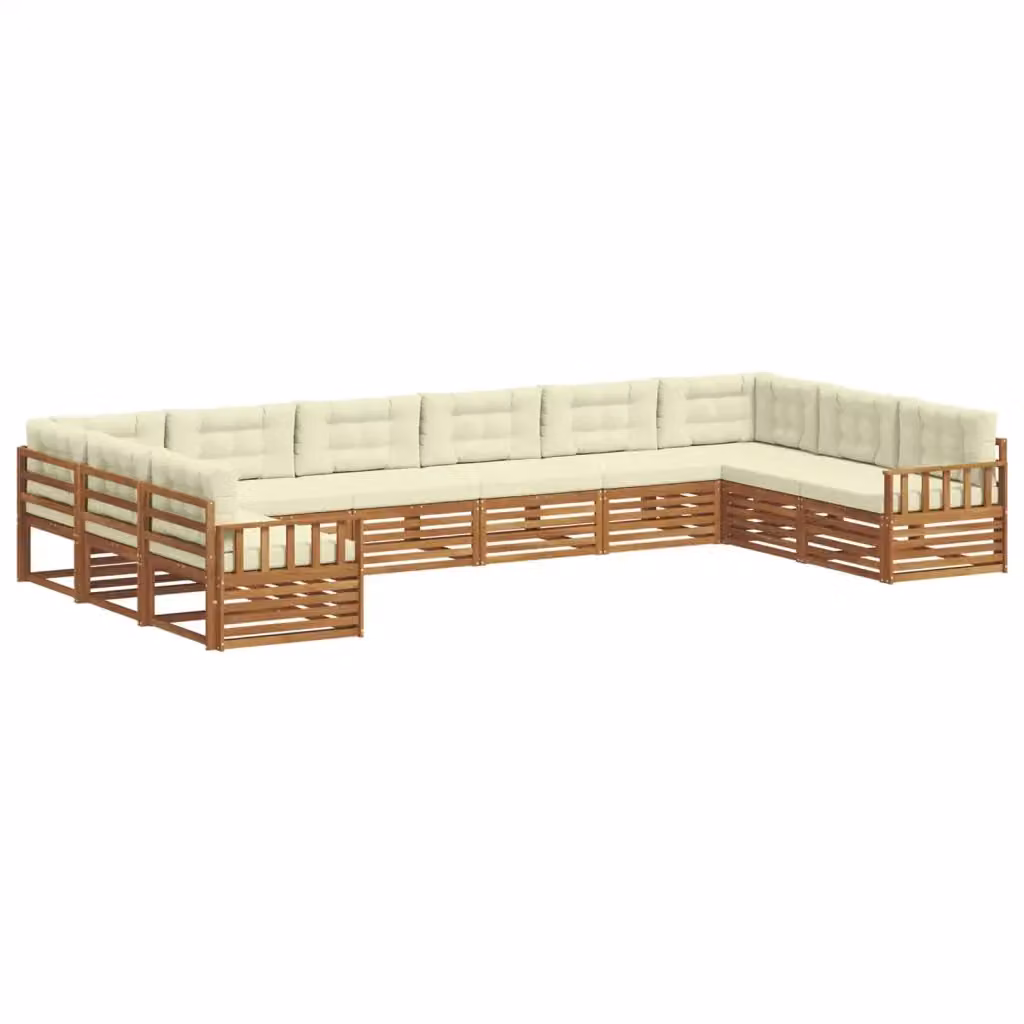 Set di divani da giardino vidaXL in legno di acacia massello con cuscini, 6 pezzi, beige e bianco, forma a L con lato sinistro – 2