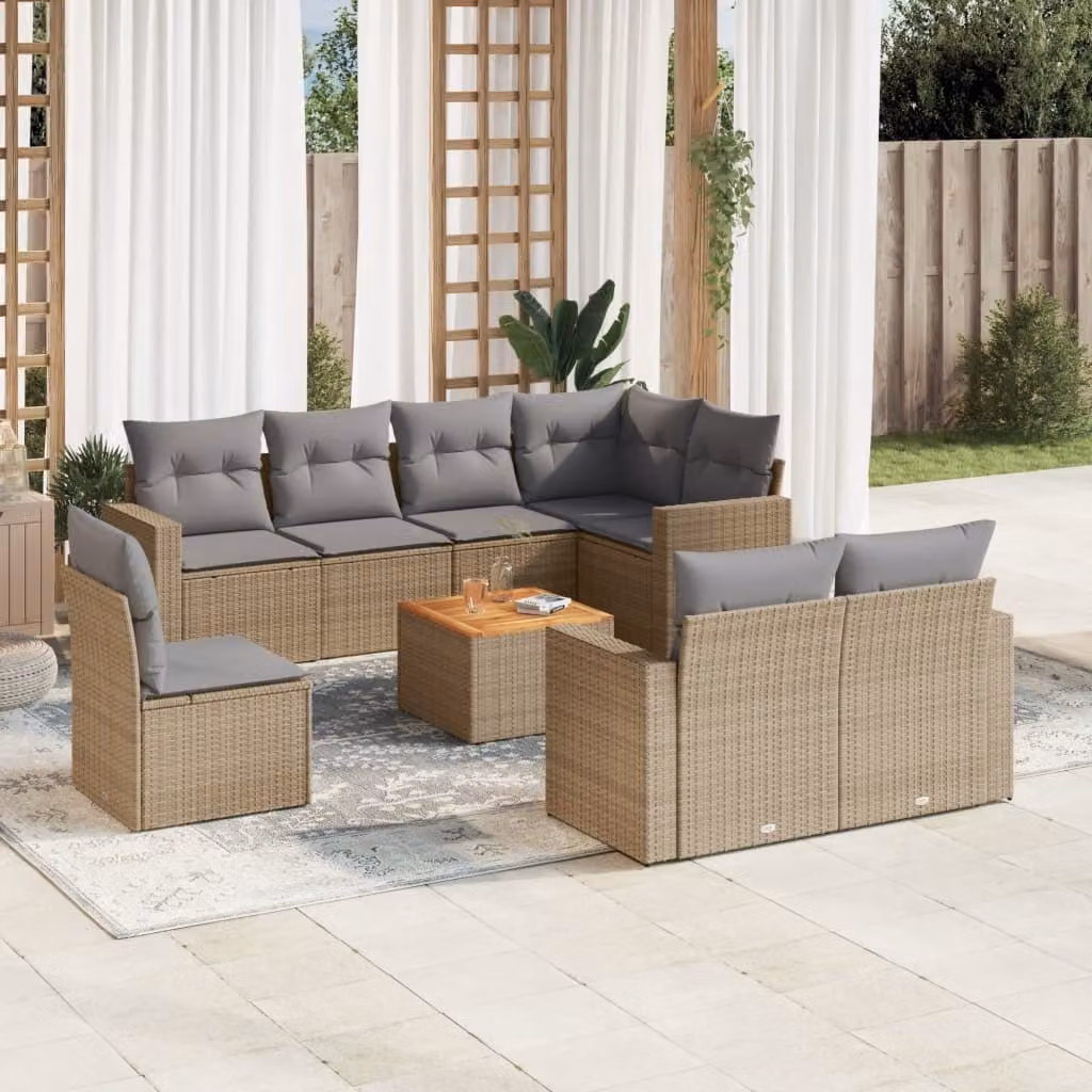 Maison Exclusive - Set Divano da Giardino 9 pz con Cuscini Beige Misto Polyrattan