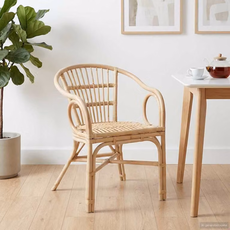 Sedia impilabile vidaXL in rattan e bambù con braccioli, colore beige/marrone, L: 58 cm, P: 60 cm, H: 81 cm