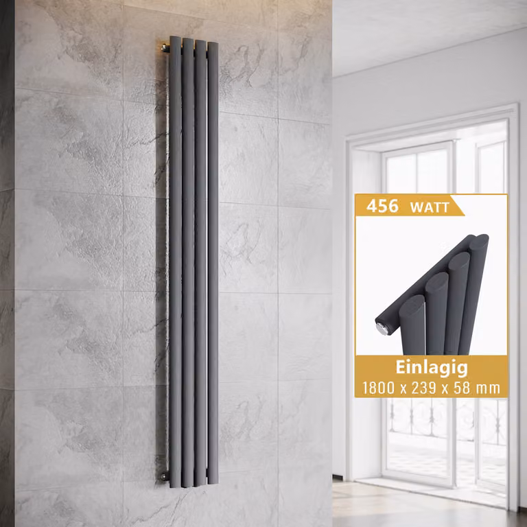 SONNI - Radiatore a piastre verticali, modello a tubo, a singolo strato, colore antracite, dimensioni 1800x239 mm, senza resistenza riscaldante