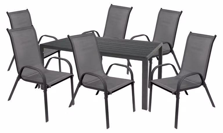 Set da giardino, composto da 5 pezzi, dimensioni 160x90 cm, realizzato in WPC (legno-plastica composita), colore antracite/grigio