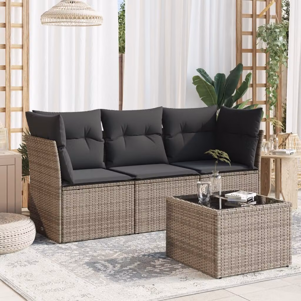Maison Exclusive - Set Divani da Giardino 4 pz con Cuscini in Polyrattan Grigio