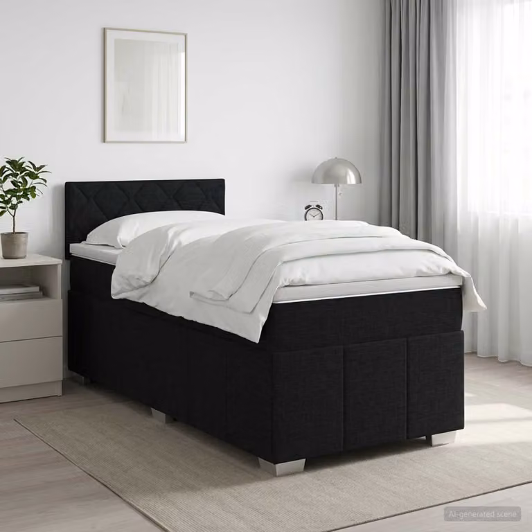 Letto box spring con materasso vidaXL in tessuto nero, L 90 x P 190 cm