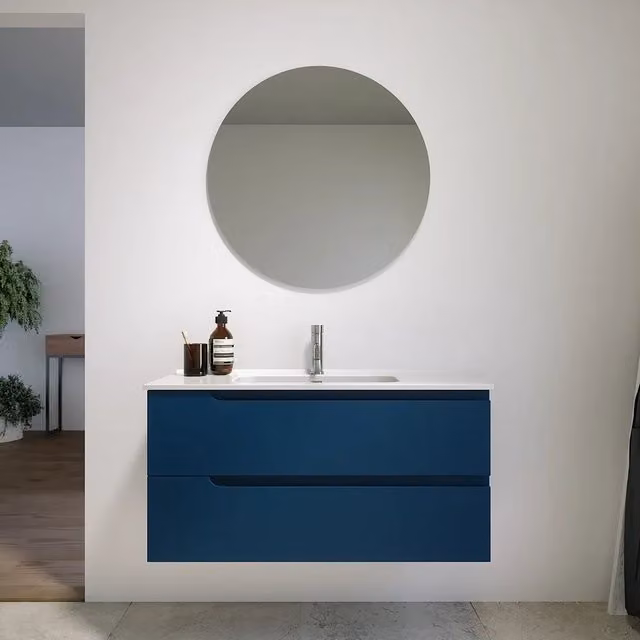 Mobile bagno sospeso 60 cm due cassetti blu zaffiro opaco con lavabo | Ardenne