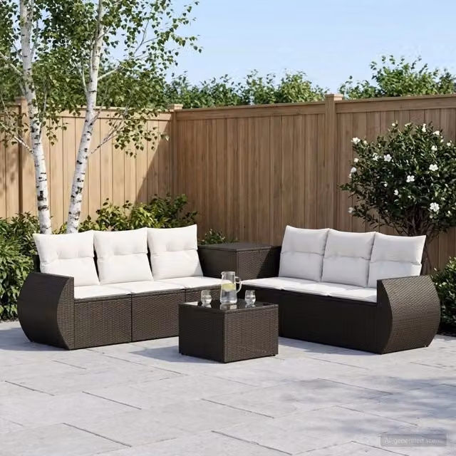 Set di divani 8 pz Nero e Bianco Crema 55 x 55 x 37 cm 3448423