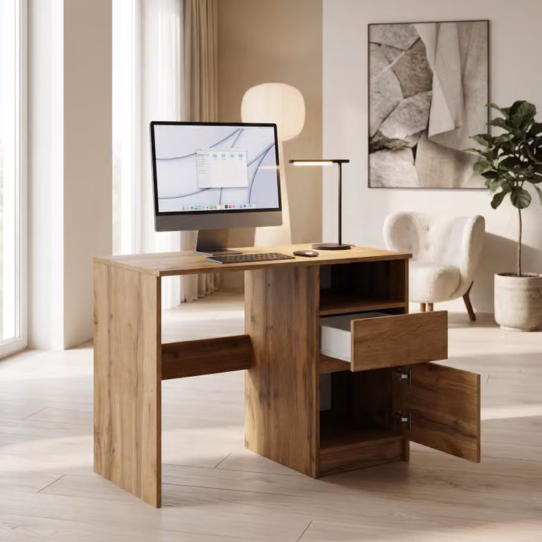 Scrivania compatta 100x50 cm | Scrivania moderna per computer e ufficio | Scrivania per PC per l'home office e la camera dei ragazzi | Rovere Wotan | Ampia scelta di colori
