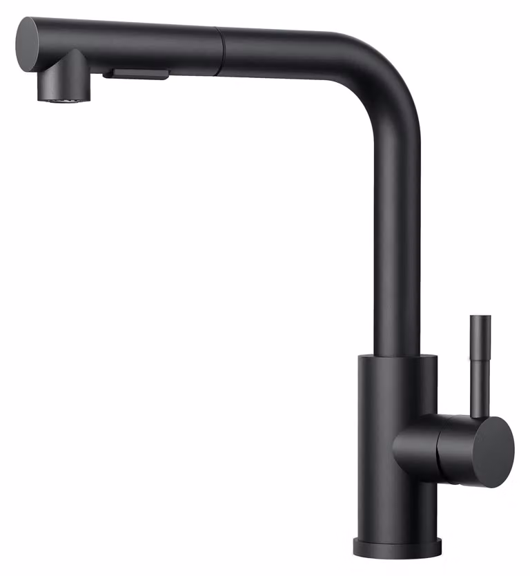 Miscelatore da cucina nero, girevole a 360°, estraibile, con 2 tipi di getto, ideale per cucine moderne