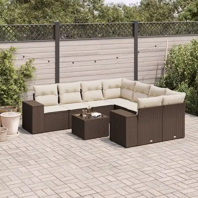 Set Divani da Giardino 9pz con Cuscini Marrone in Polyrattan 3254700