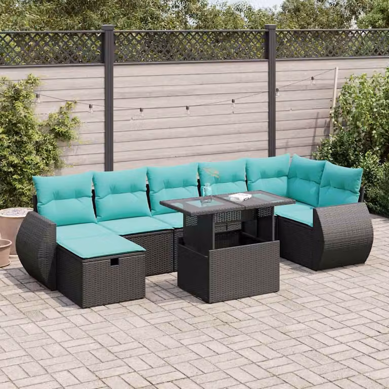 Set Divano da Giardino vidaXL 8 Pezzi a Forma di L in Polyrattan con Cuscini e Tavolino da Esterno Grigio