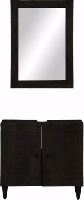 Set Mobili da Bagno Moderno vidaXL in Legno di Mango con Mobile Lavabo e Armadietto Specchio, Grigio e Nero