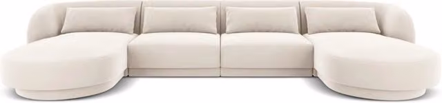 Divano panoramico Tulum a 5 posti Cosmopolitan Design in velluto beige chiaro con forma a L e orientamento sinistro L/P/H: 330 x 154 x 70 cm – 1
