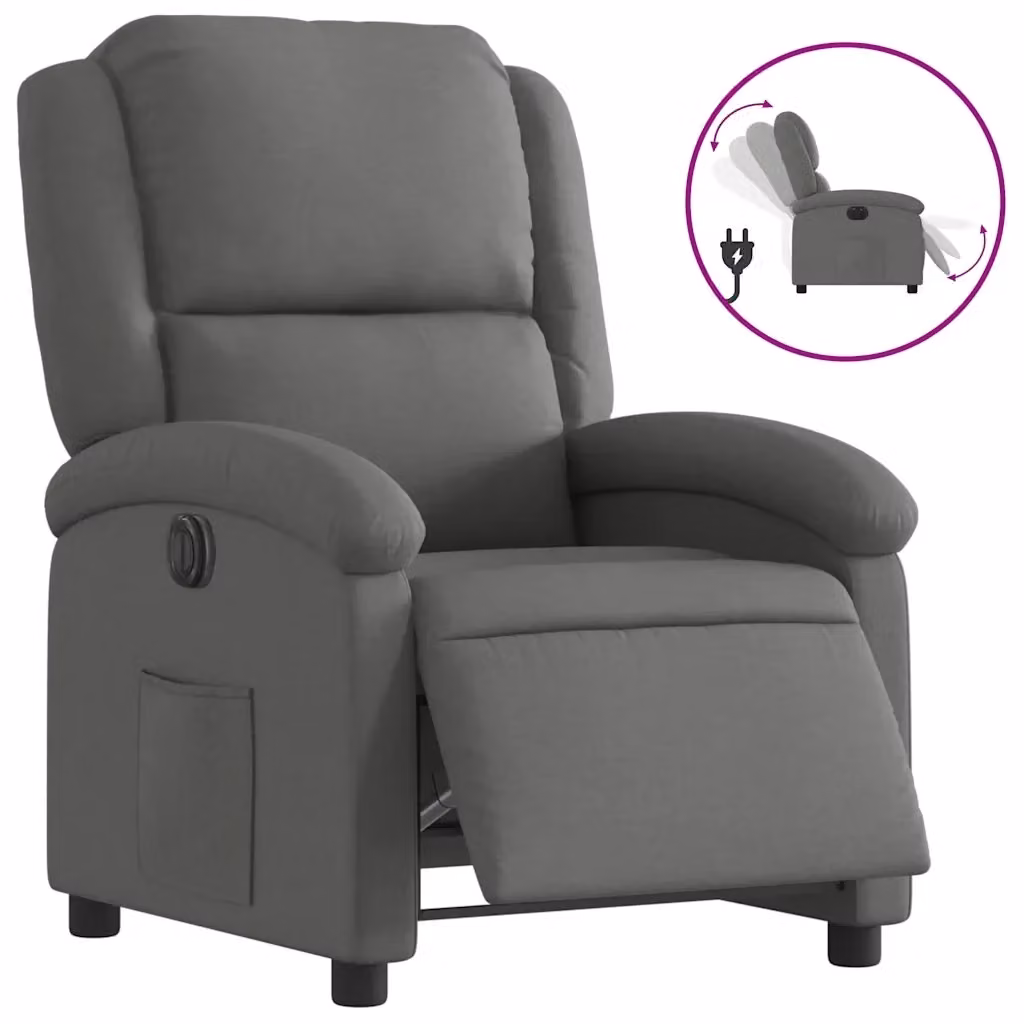 Poltrona elettrica reclinabile relax vidaXL in tessuto grigio con braccioli e funzione auto-return – 2