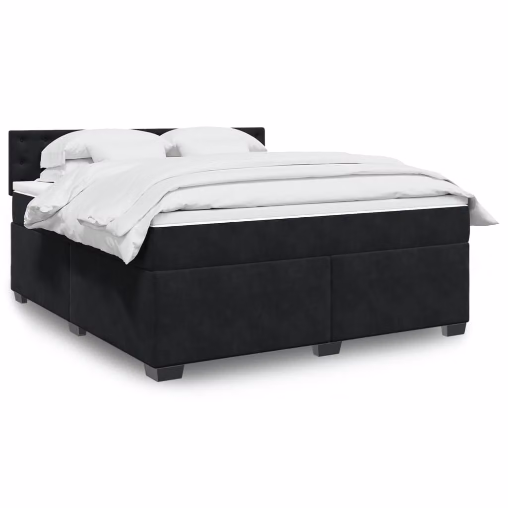 vidaXL Giroletto a Molle con Materasso in Velluto Nero L: 180 cm, P: 200 cm – 1
