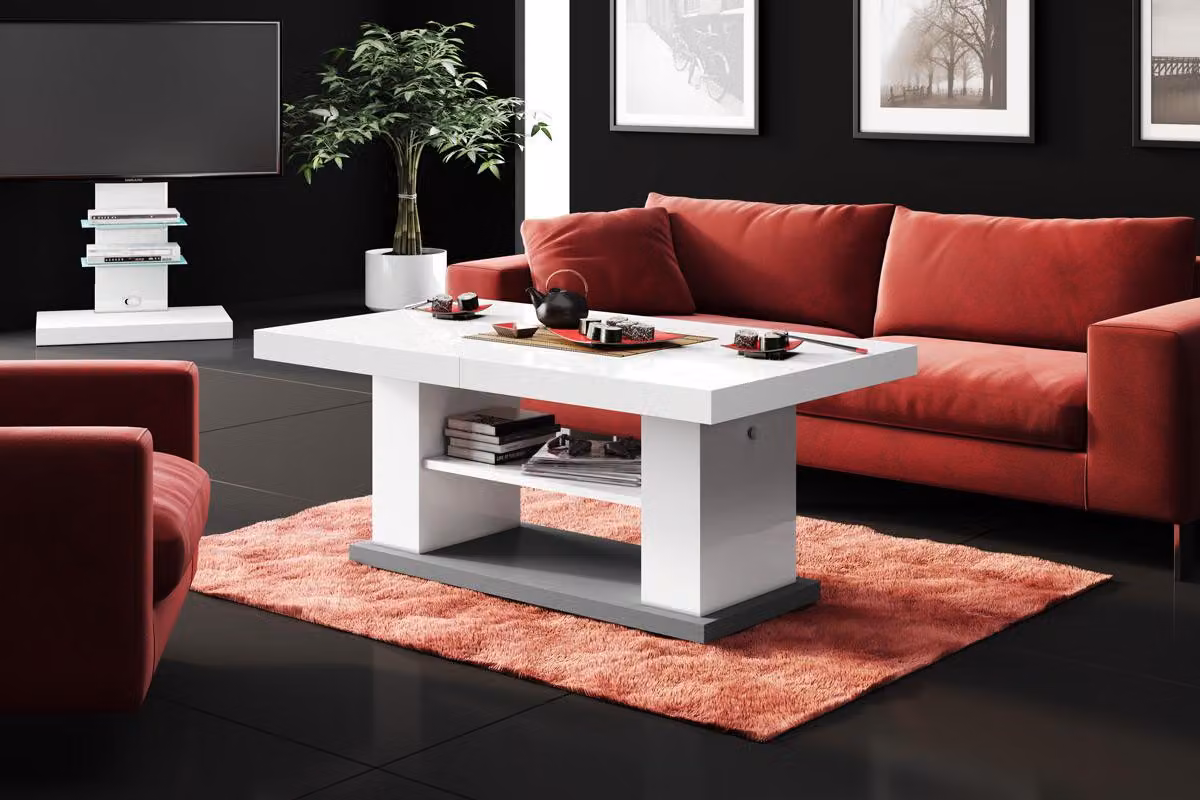 Tavolino di design HN-777, regolabile in altezza e allungabile, tavolo da pranzo