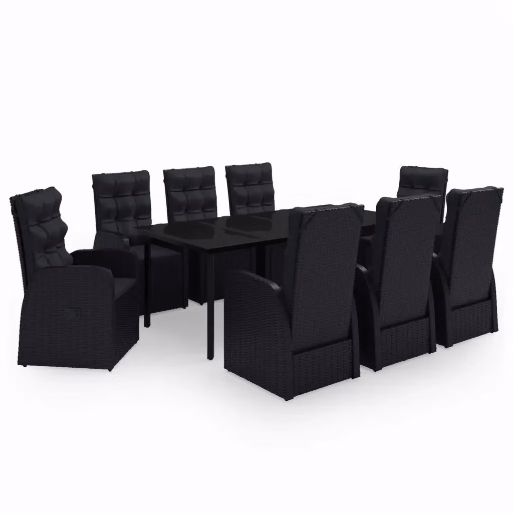 Set da pranzo da giardino vidaXL in polyrattan nero con tavolo rettangolare in vetro e 9 pezzi – 2