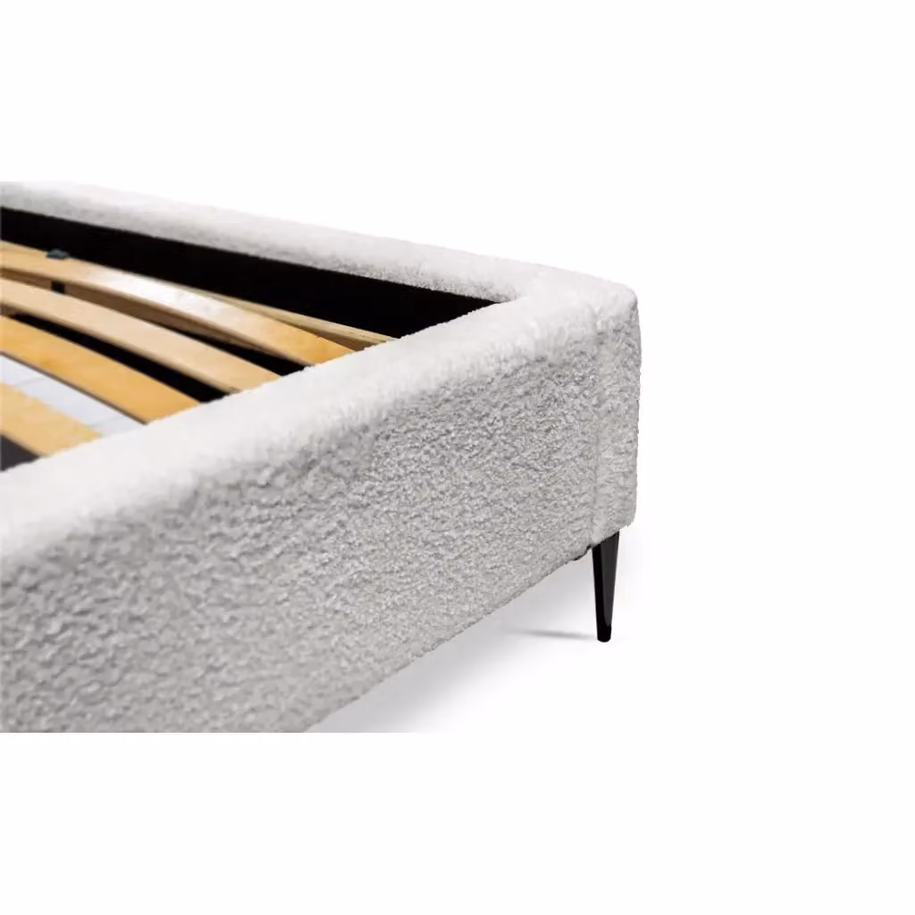 Letto MILLIO Meublorama in tessuto bouclé beige e bianco con struttura imbottita e rete inclusa L/P: 140 x 200 cm – 2