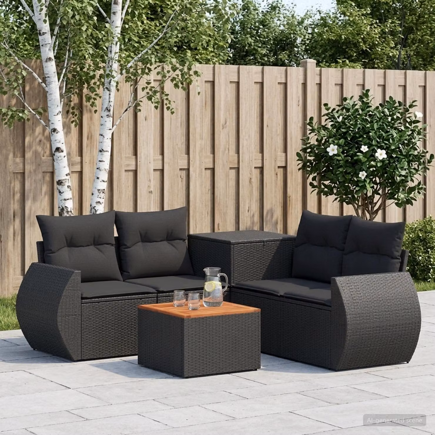 Set di divani da giardino vidaXL 6 pezzi nero in rattan sintetico e acciaio con cuscini e tavolino coordinato