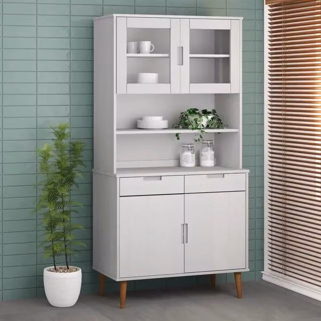 Credenza da parete in legno di pino e vetro bianca stile industriale vidaXL L/P/H: 90 x 35 x 100 cm