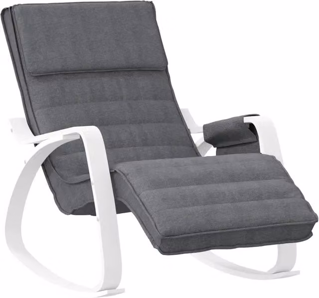 Sedia a Dondolo Moderna in Tessuto Grigio Antracite e Legno di Betulla CFW6255627 – 1