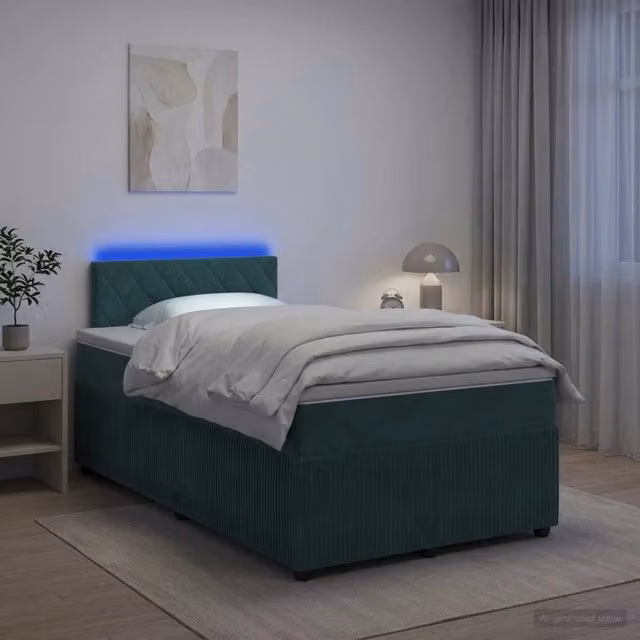 Letto box spring ibrido vidaXL con materasso a molle insacchettate e illuminazione sottostante, rivestimento in velluto, L/P/H: 120 x 200 x 76,5 cm, Verde