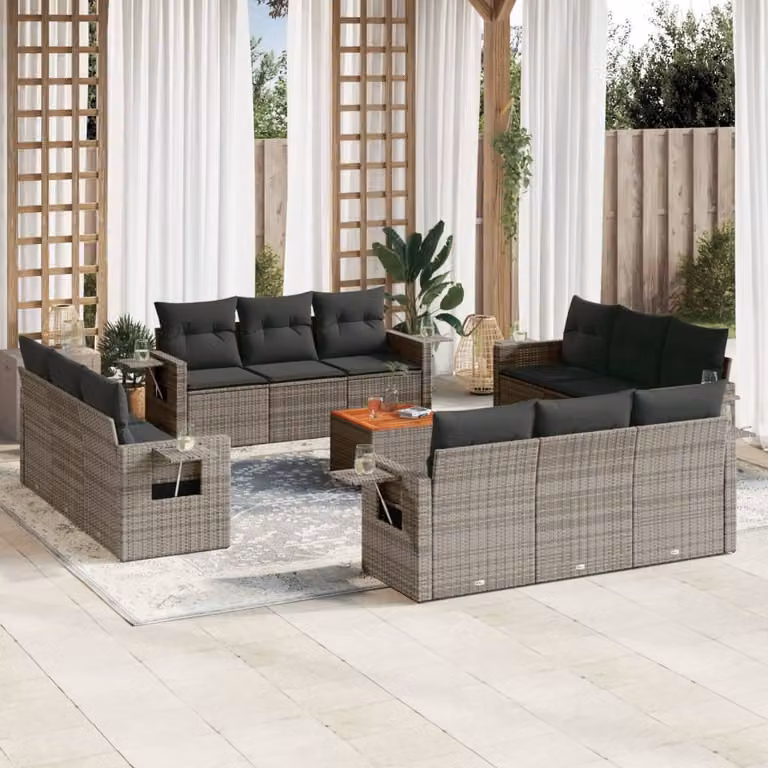 Set di divani da giardino vidaXL in polyrattan grigio con cuscini, 13 pezzi