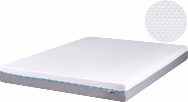 Materasso in Memory Foam BELIANI Bianco e Grigio con Rivestimento Rimovibile e Regolazione della Temperatura L/P: 160 x 200 cm